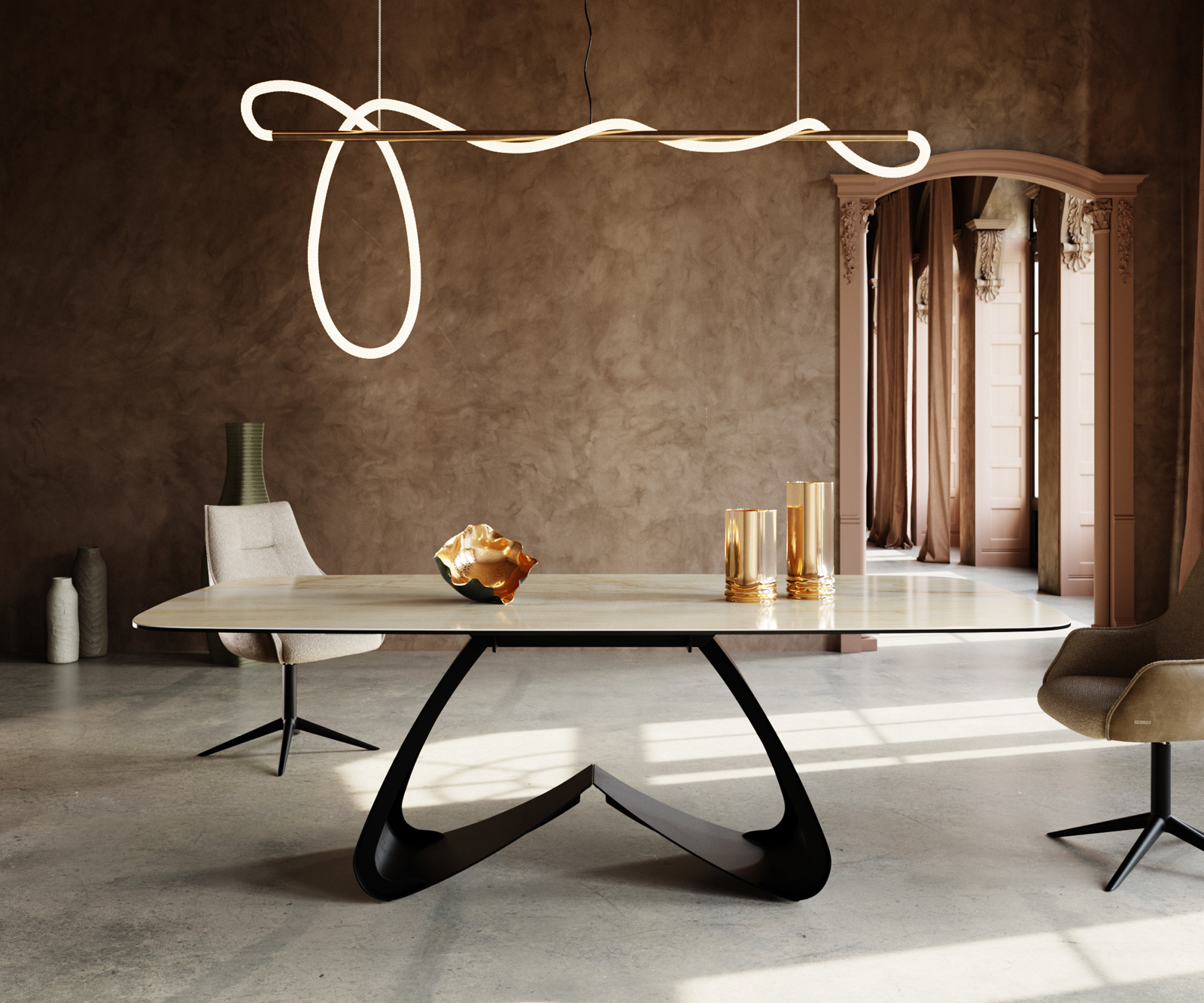 Jídelní stůl Edge Boot 240x120 cm keramika Iris FMG Onice Oro W-podnož kov černá - Obrázek 2