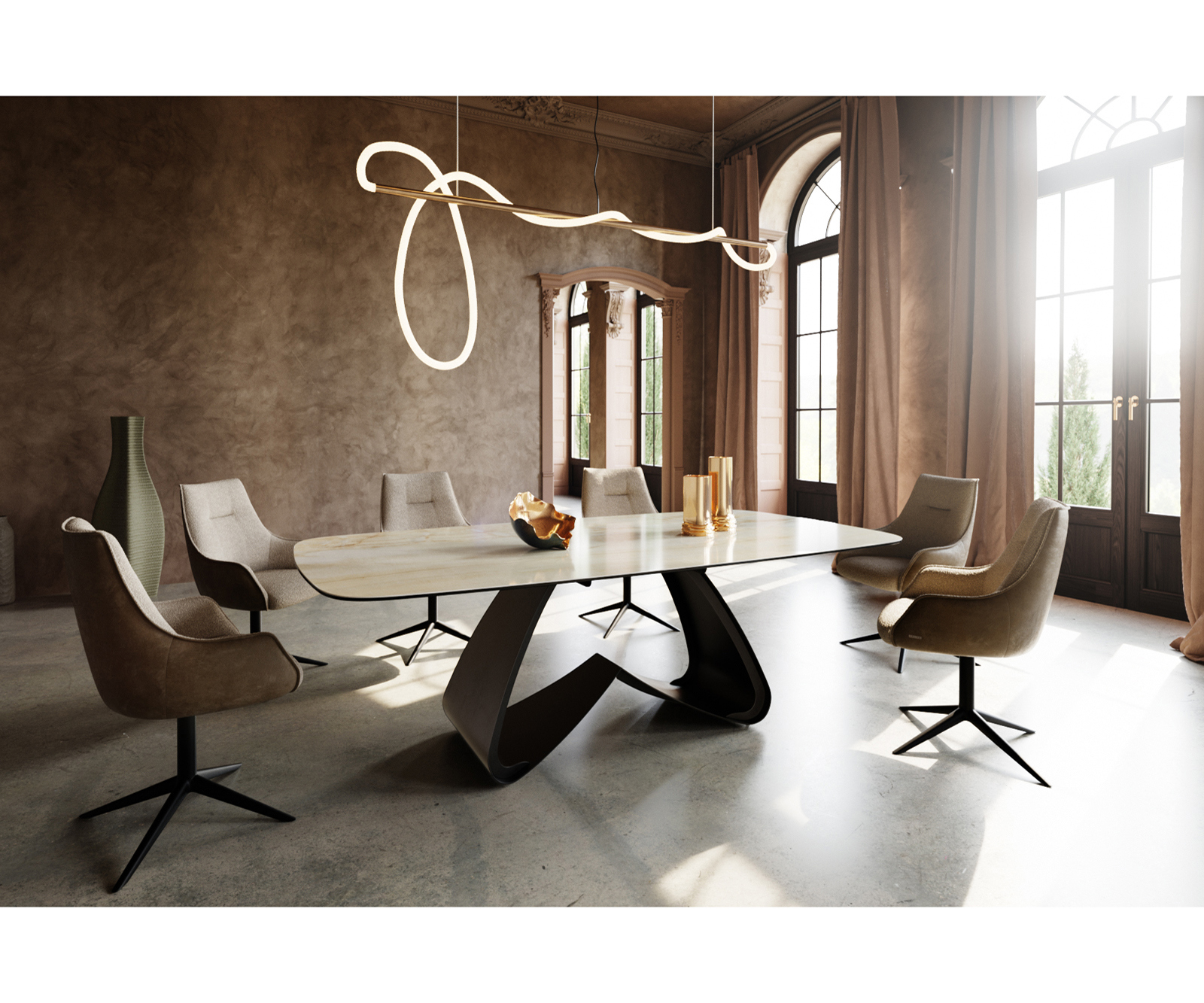 Jídelní stůl Edge Boot 240x120 cm keramika Iris FMG Onice Oro W-podnož kov černá - Obrázek 6