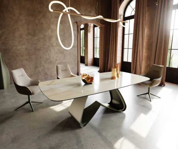 Jídelní stůl Edge Boot 240x120 cm keramika Iris FMG Onice Oro W-podnož kov titanová barva