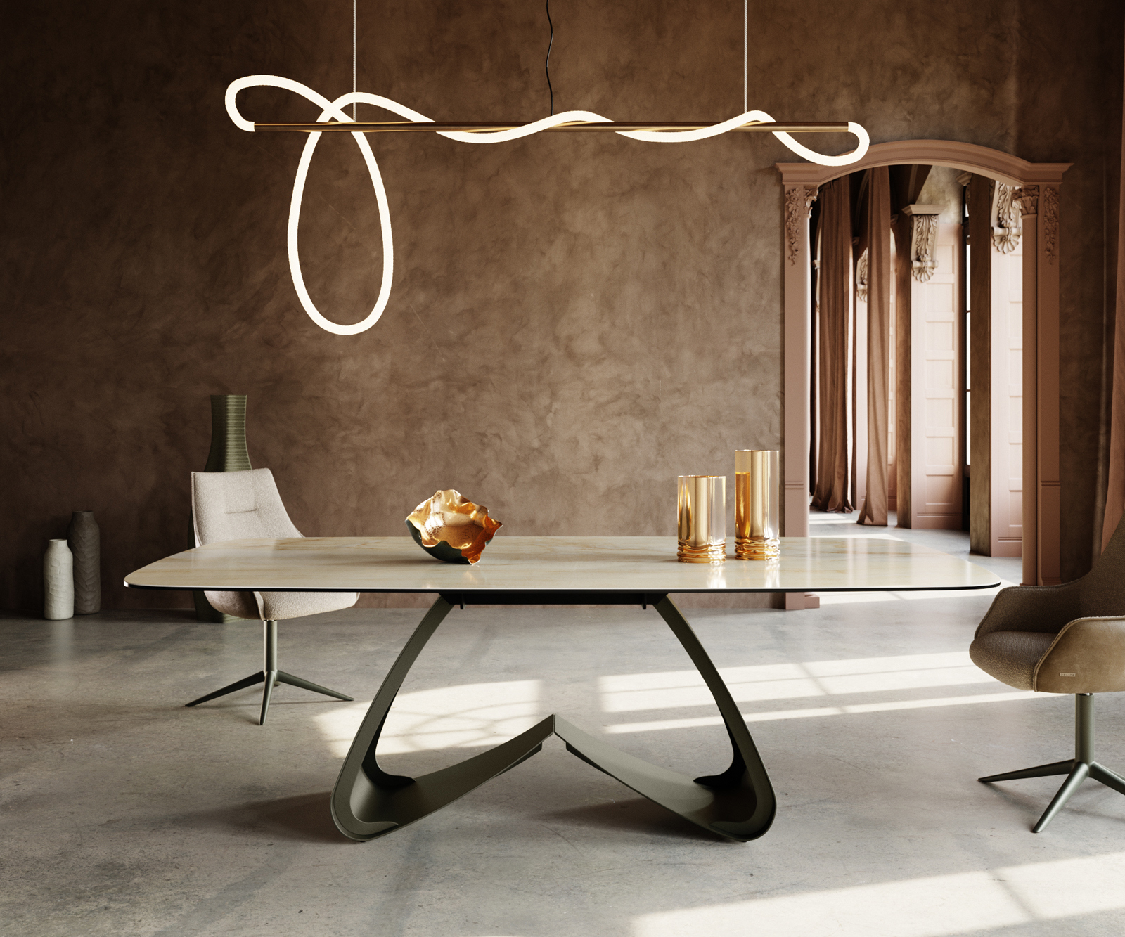 Jídelní stůl Edge Boot 240x120 cm keramika Iris FMG Onice Oro W-podnož kov titanová barva - Obrázek 2