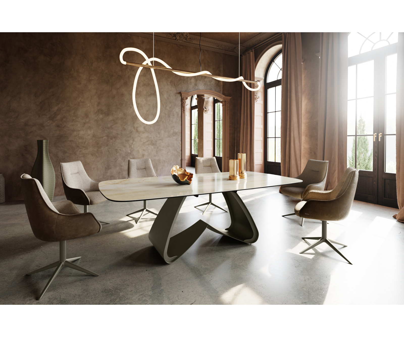 Jídelní stůl Edge Boot 240x120 cm keramika Iris FMG Onice Oro W-podnož kov titanová barva - Obrázek 6