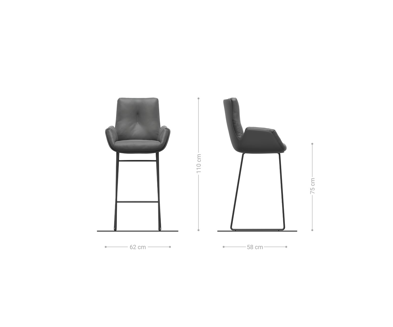 Barová židle Clea-Flex látka Měkký šedá tenká podnož nerezová ocel - Obrázek 6