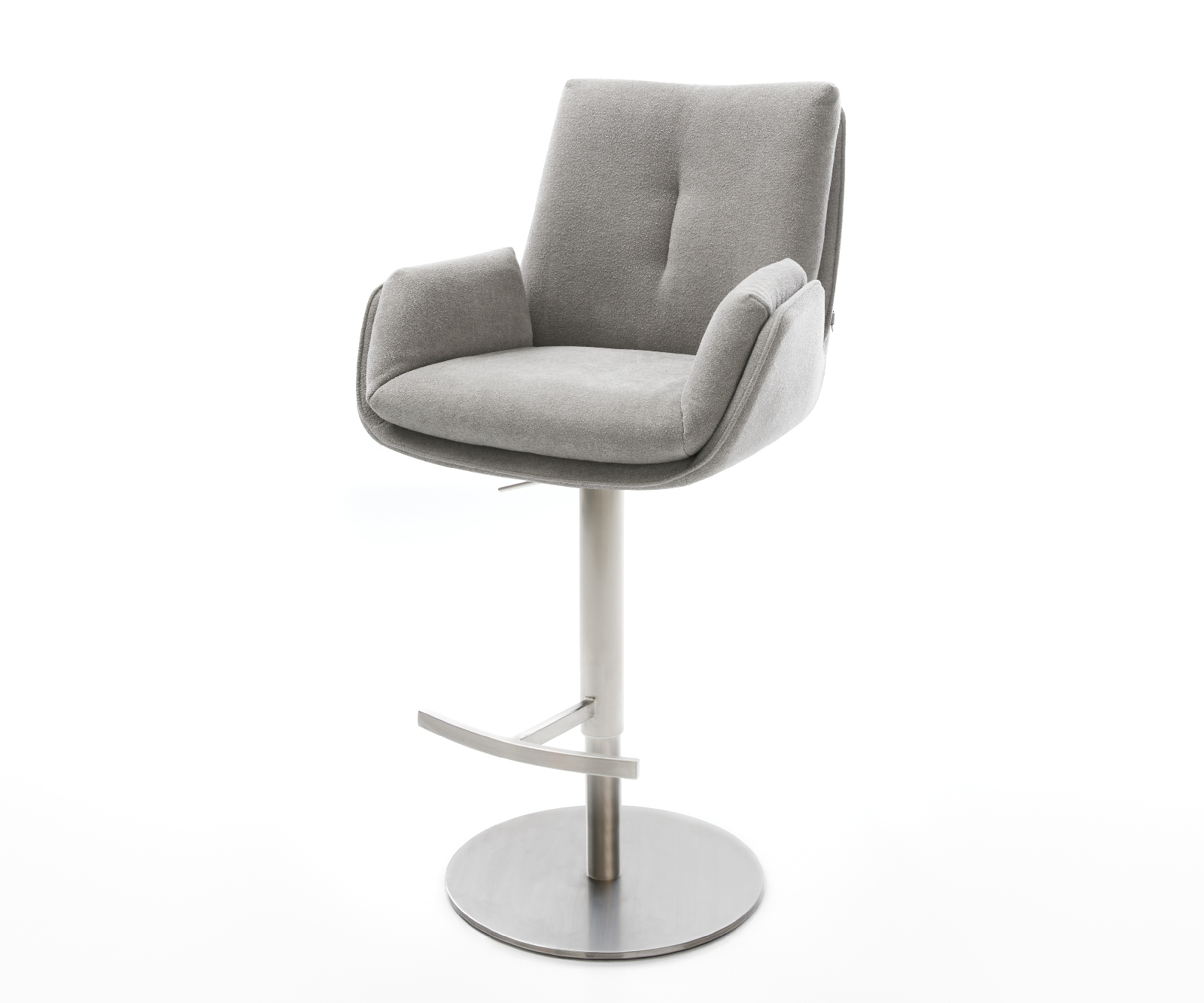Barová židle Clea-Flex látka Měkký šedá otočná podnož výškově nastavitelná nerezová ocel otočný