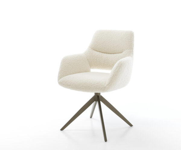 Jídelní židle Yago-Flex s područkami Teddy béžová široká křížová podnož titanová barva 360° otočný houpací funkce taštičkové pružiny