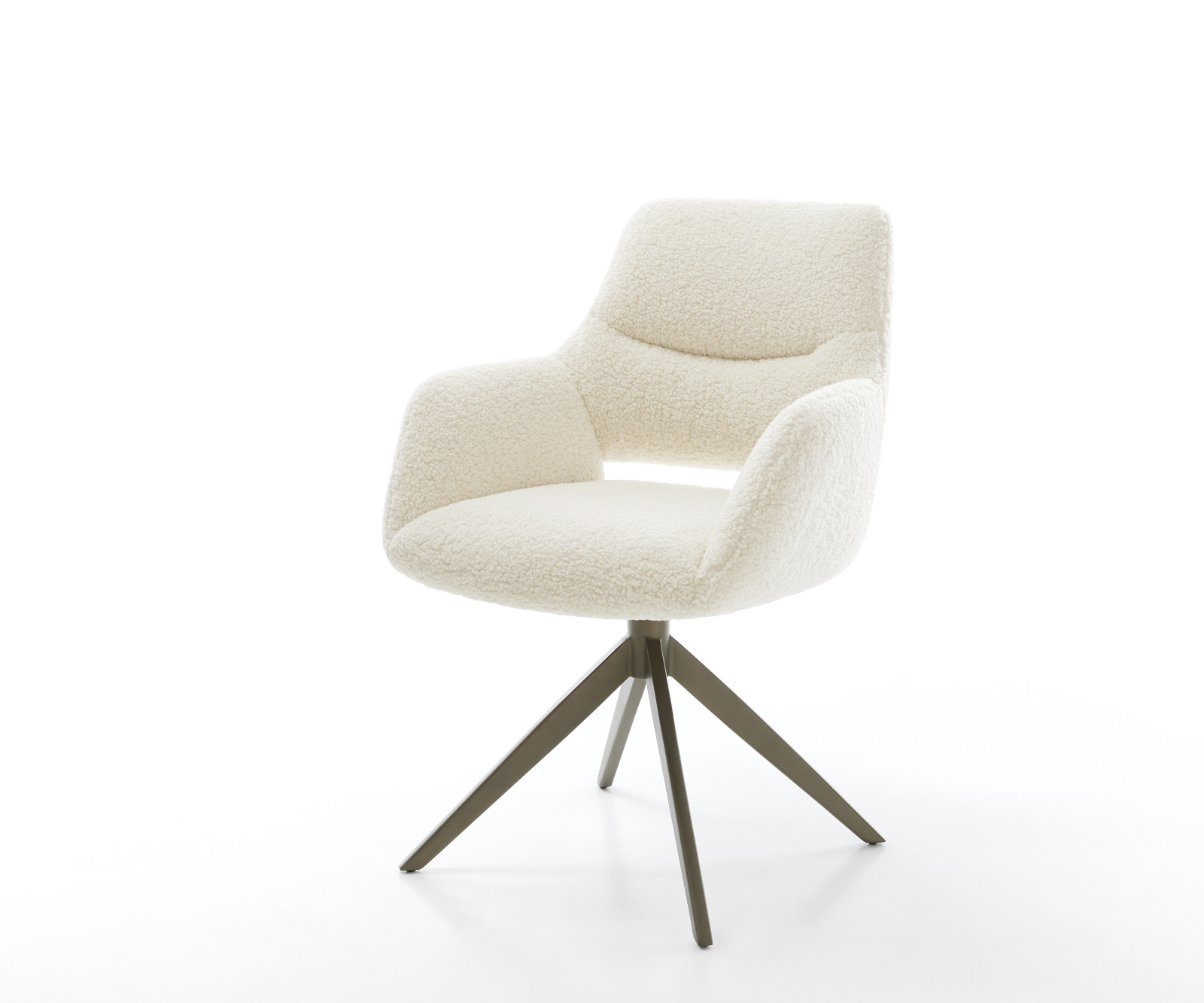 Jídelní židle Yago-Flex s područkami Teddy béžová široká křížová podnož titanová barva 360° otočný houpací funkce taštičkové pružiny