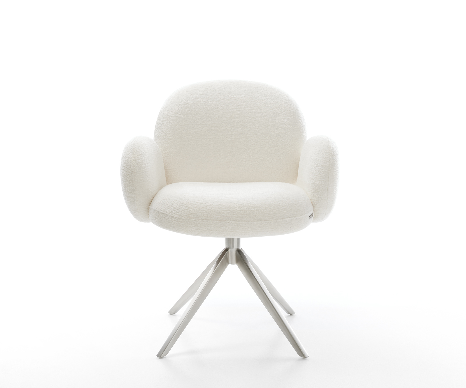 Jídelní židle Nube-Flex s područkami bouclé měkký béžová křížová podnož široká nerezová ocel 360° otočný taštičkové pružiny - Obrázek 2