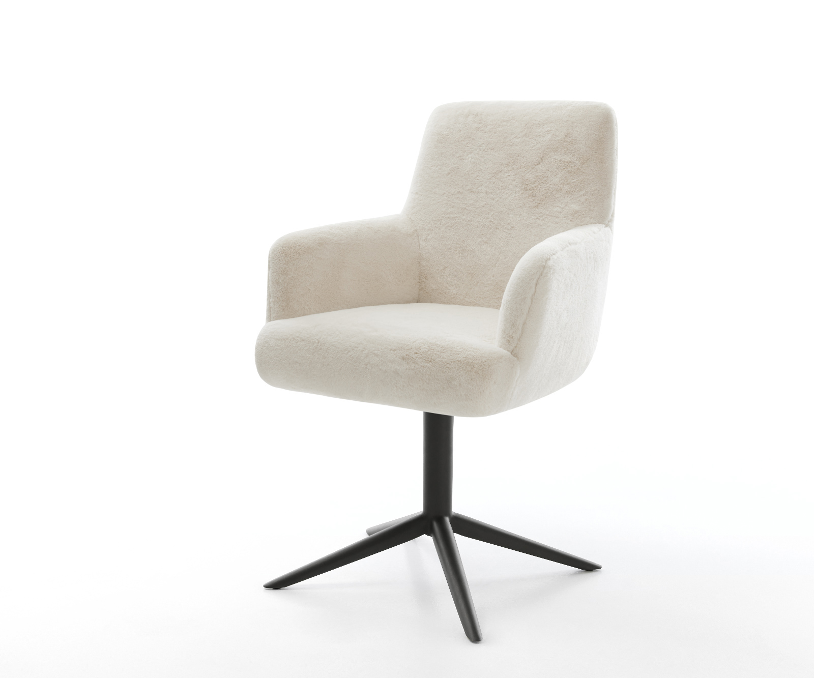 Jídelní židle Heira-Flex s područkami plyšový manšestr krémovo-bílá křížová podnož černá 360° otočný houpací funkce taštičkové pružiny