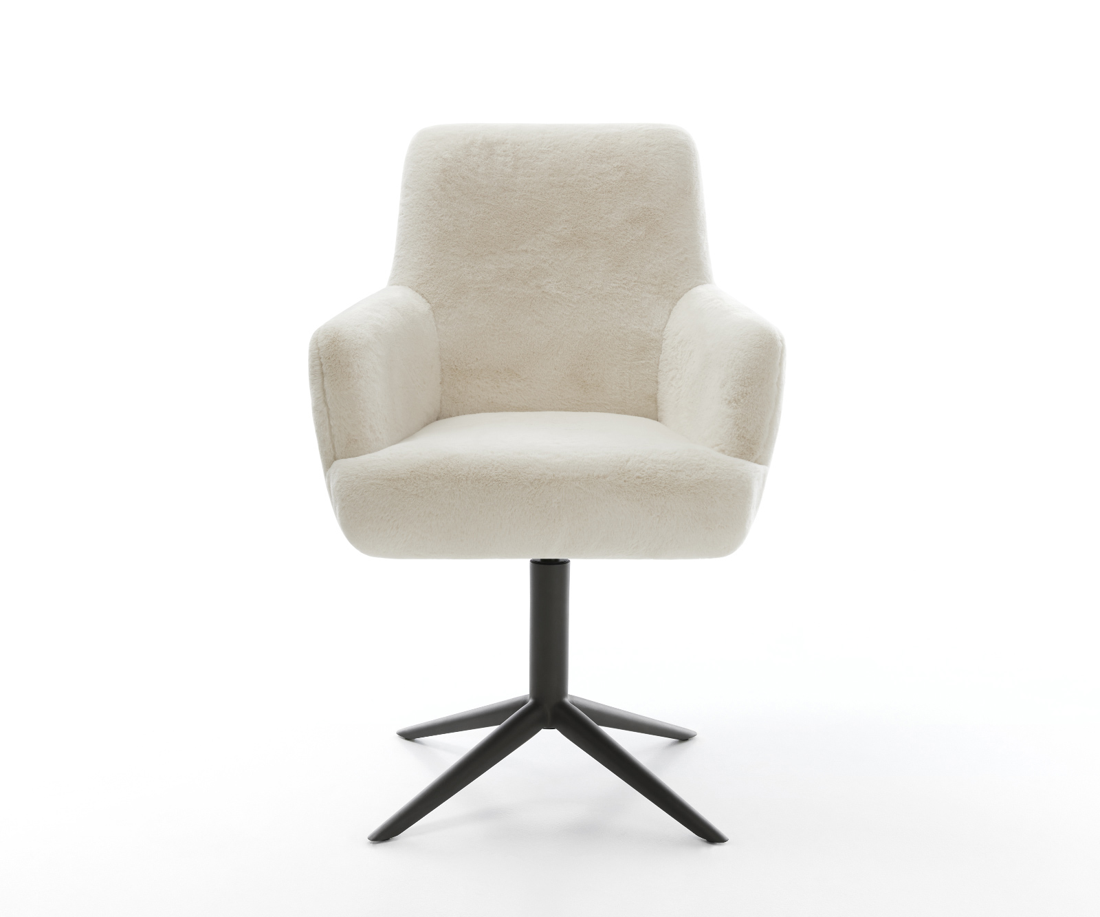 Jídelní židle Heira-Flex s područkami plyšový manšestr krémovo-bílá křížová podnož černá 360° otočný houpací funkce taštičkové pružiny - Obrázek 2