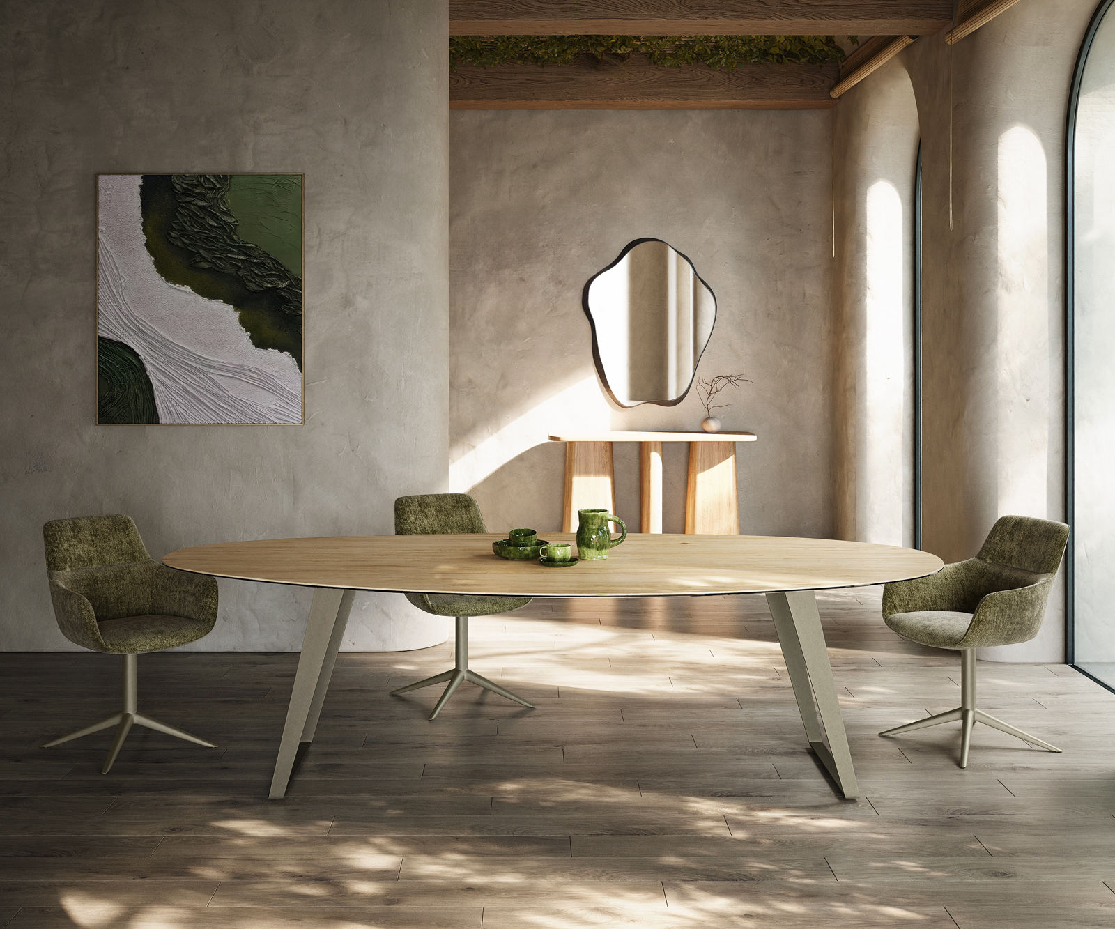 Jídelní stůl Edge oválný 280x130 cm keramika Laminam® Sabbia dubová kov šikmý titanová barva - Obrázek 2