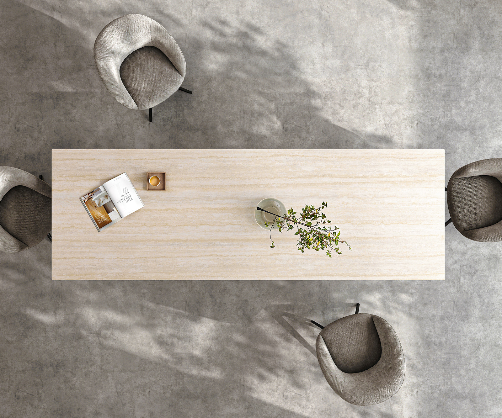 Jídelní stůl Edge 300x100 cm keramika Laminam®Travertino Bianco krémová bílá křížová podnož černá - Obrázek 6