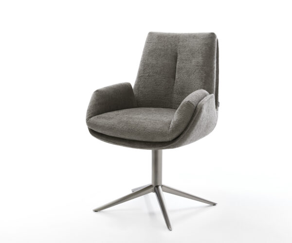 Jídelní židle Clea-Flex bouclé měkký tmavě béžová křížová podnož grafit 360° otočný houpací funkce