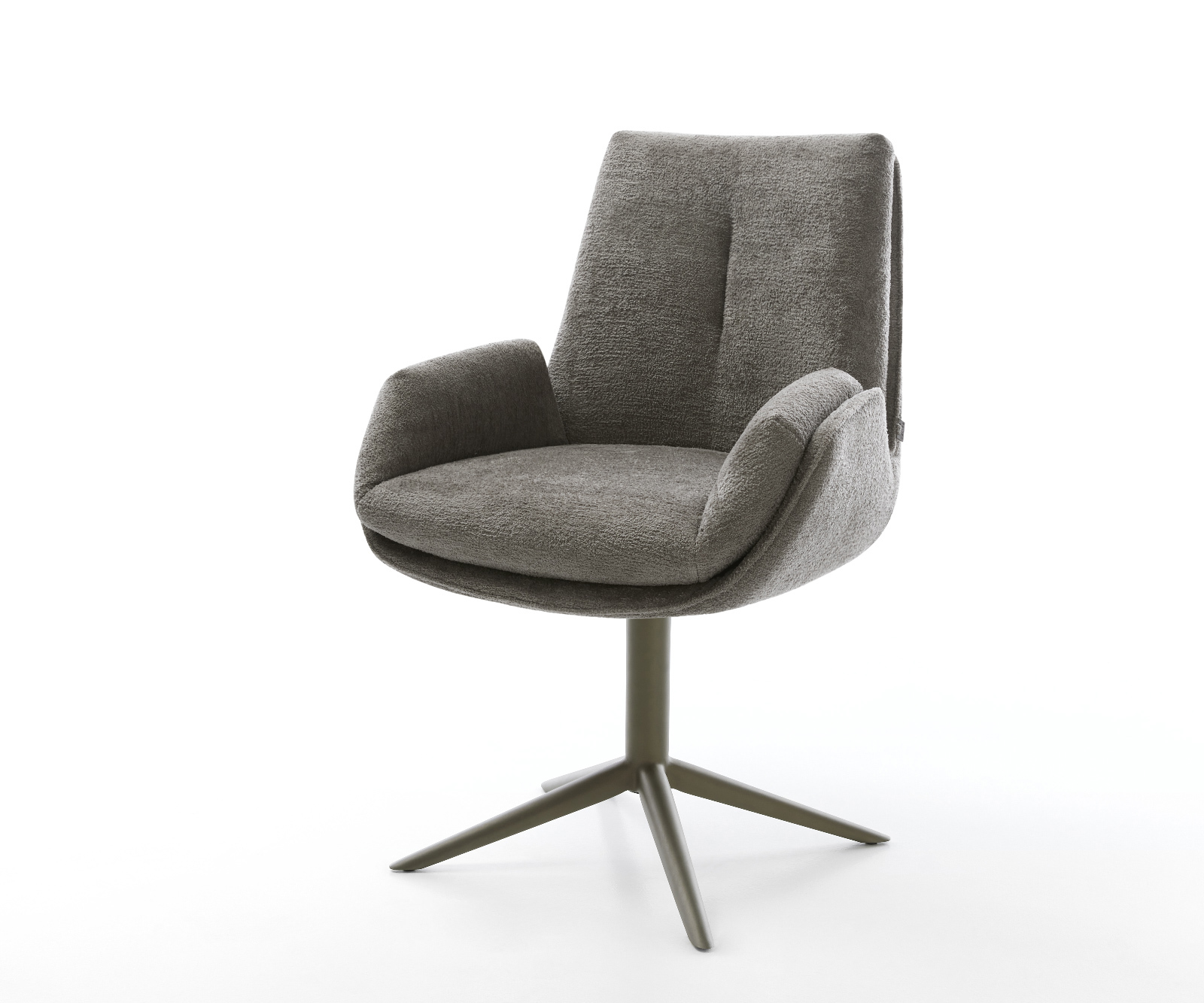 Jídelní židle Clea-Flex bouclé měkký tmavě béžová podnož křížová titanová barva 360° otočný houpací funkce