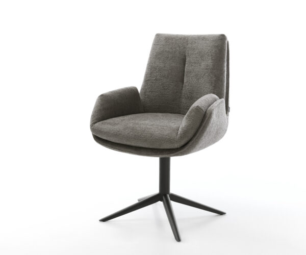 Jídelní židle Clea-Flex bouclé měkký tmavě béžová křížová podnož černá 360° otočný houpací funkce