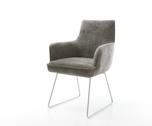 Jídelní židle Heira-Flex s područkami bouclé měkký tmavě béžová tenká podnož nerezová ocel taštičkové pružiny