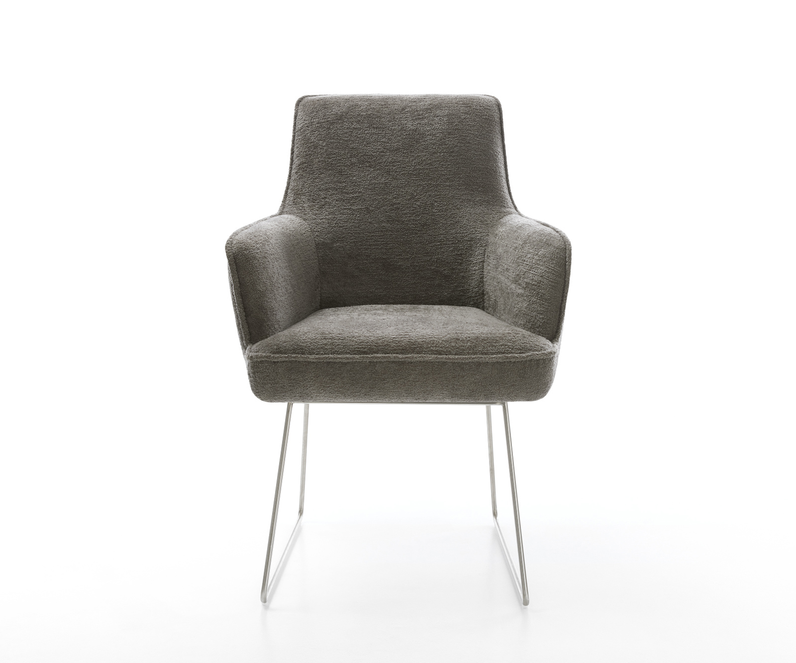 Jídelní židle Heira-Flex s područkami bouclé měkký tmavě béžová tenká podnož nerezová ocel taštičkové pružiny - Obrázek 2