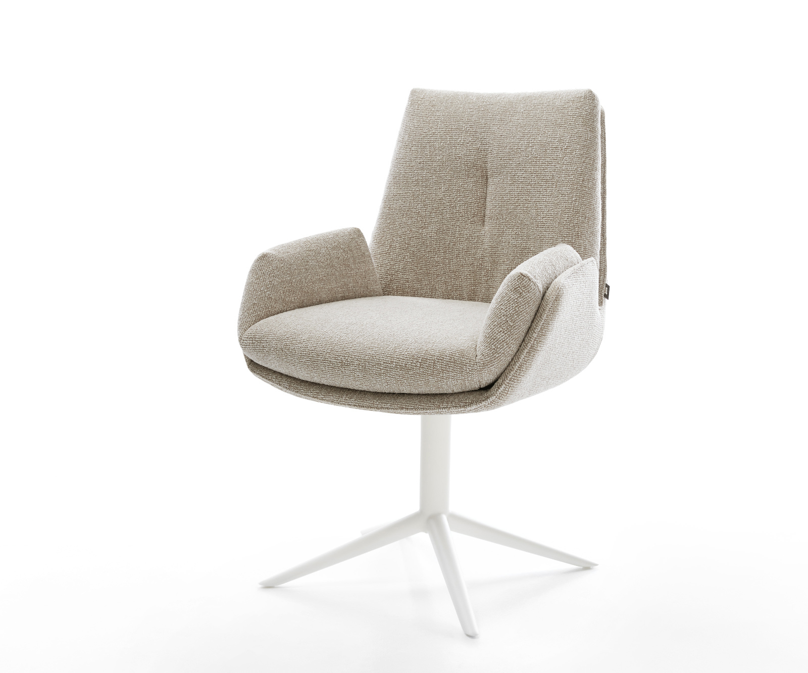 Jídelní židle Clea-Flex látka Měkký béžová křížová podnož bílá 360° otočný houpací funkce