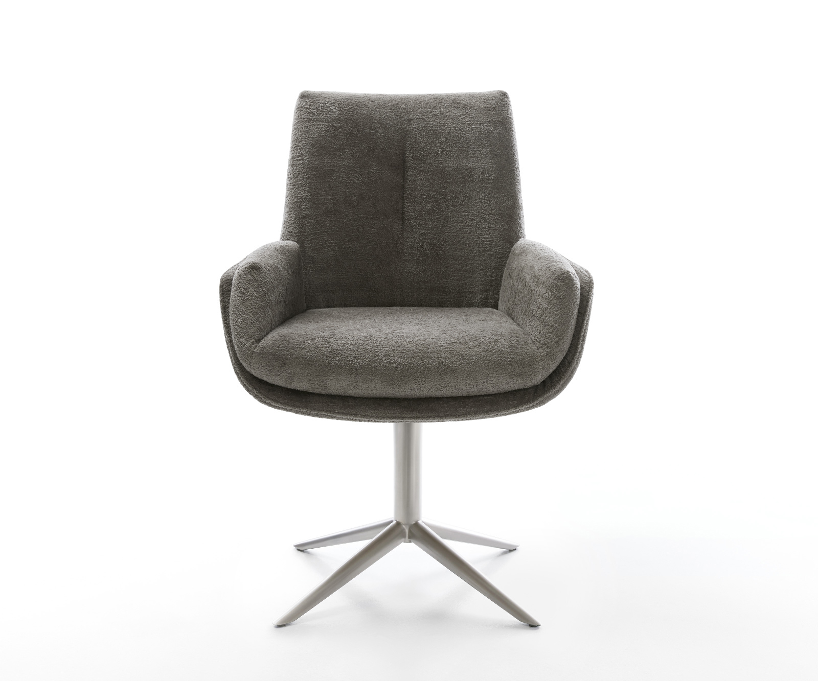 Jídelní židle Clea-Flex bouclé měkký tmavě béžová křížová podnož nerezová ocel 360° otočný houpací funkce - Obrázek 2