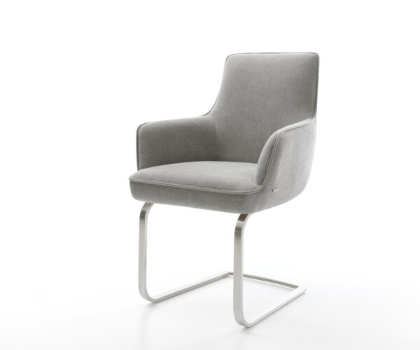 Jídelní židle Heira-Flex s područkami strukturovaná látka Měkký šedá jídelní židle plochá nerezová ocel taštičkové pružiny