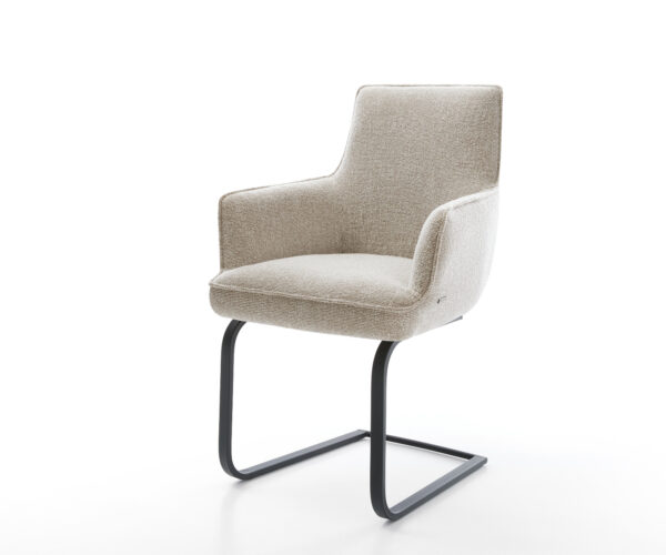 Jídelní židle Heira-Flex s područkami látka Měkký béžová jídelní židle plochá černá taštičkové pružiny