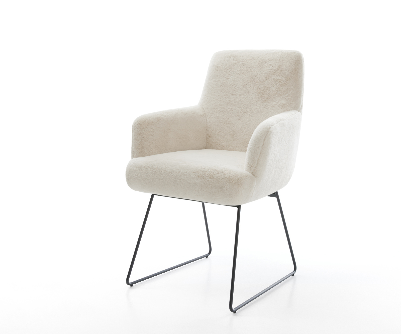 Jídelní židle Heira-Flex s područkami plyšový manšestr krémovo-bílá tenká podnož černá taštičkové pružiny