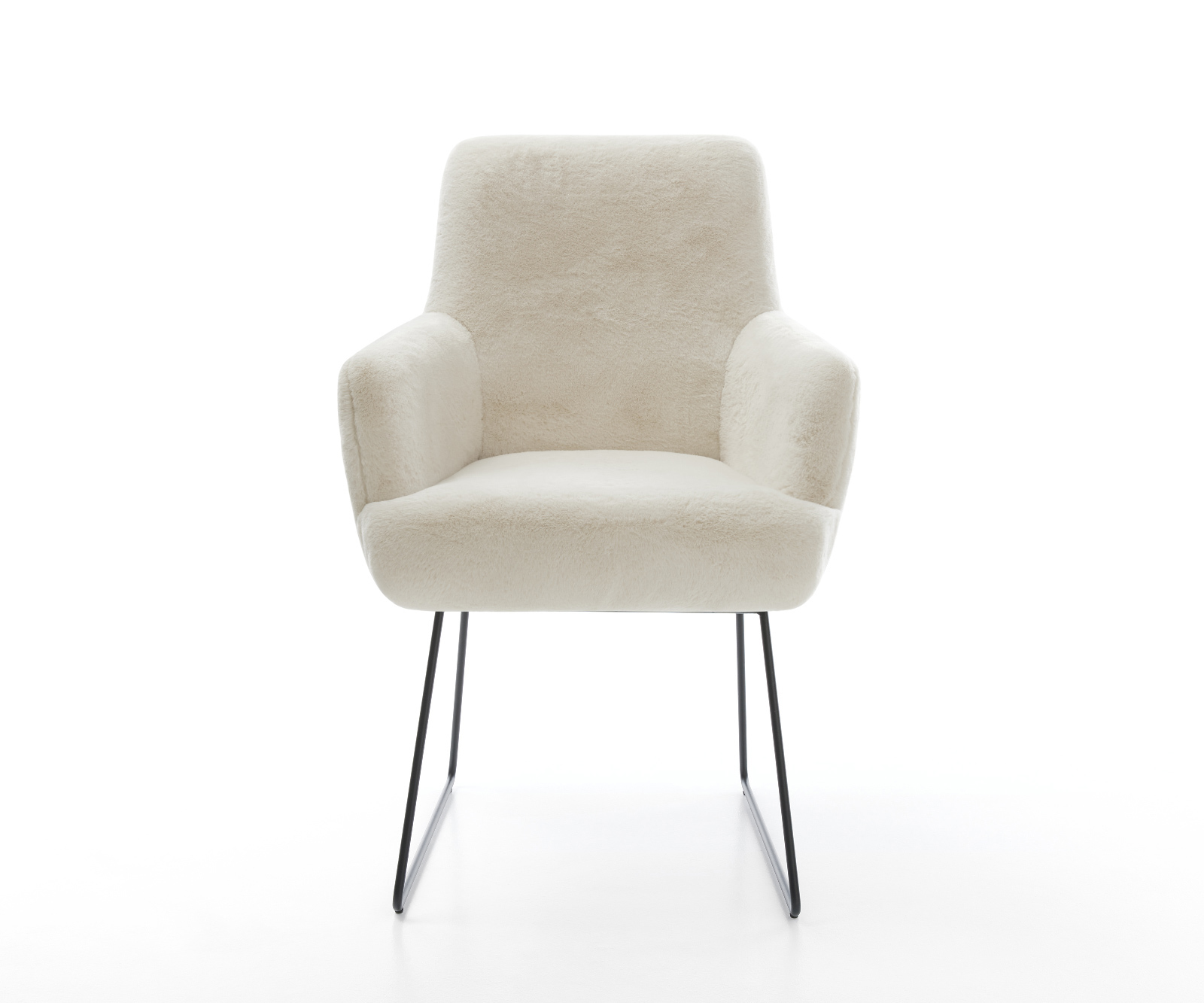 Jídelní židle Heira-Flex s područkami plyšový manšestr krémovo-bílá tenká podnož černá taštičkové pružiny - Obrázek 2