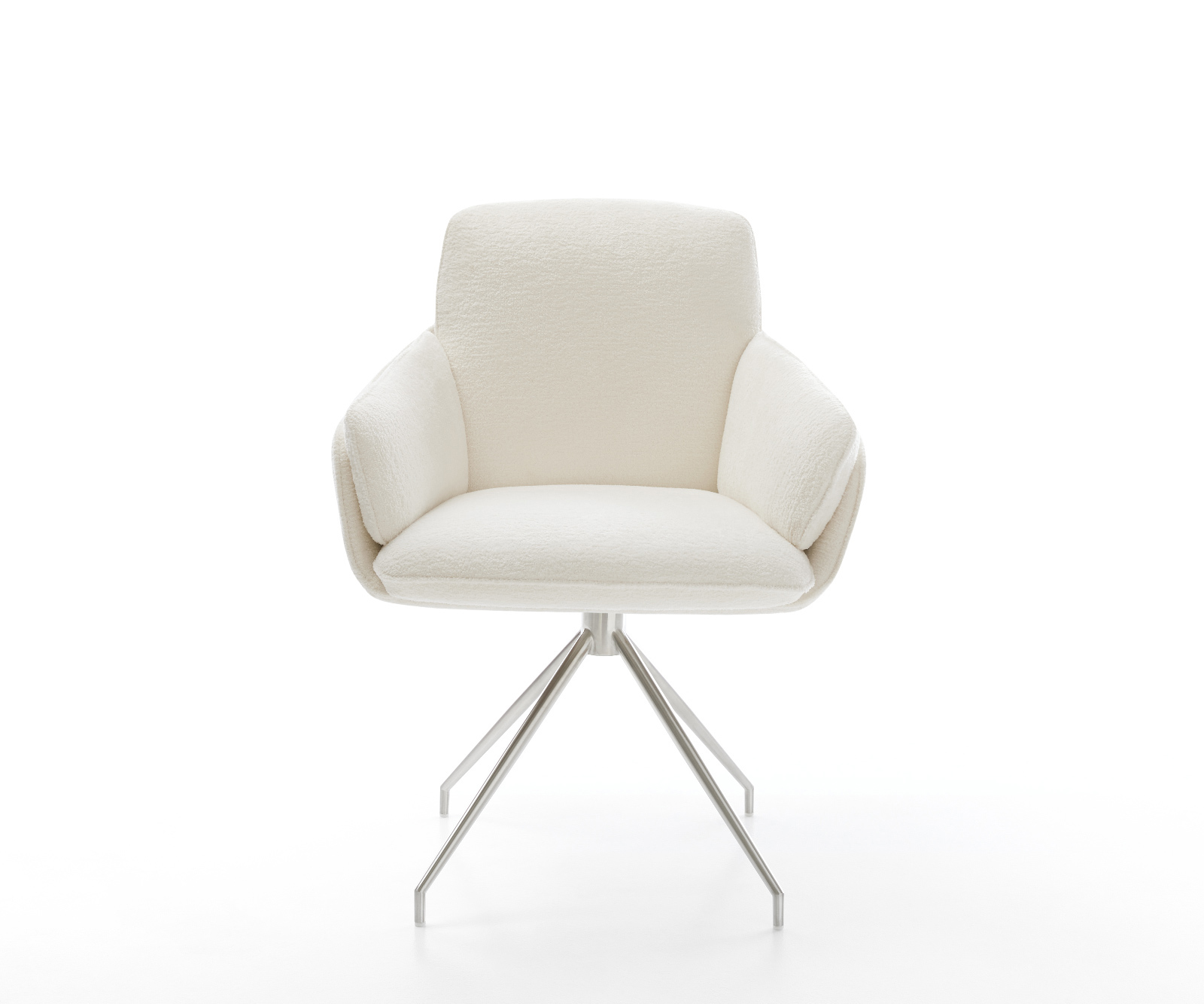 Jídelní židle Luan-Flex s područkami bouclé měkký béžová křížová podnož z nerezové oceli - Obrázek 2