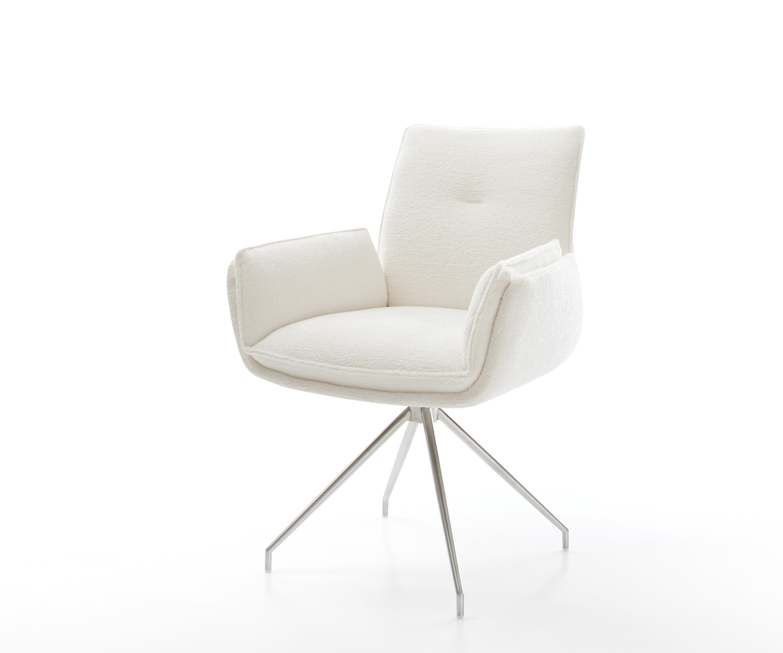 Jídelní židle Nela-Flex bouclé měkký béžová křížová podnož zúžená nerezová ocel