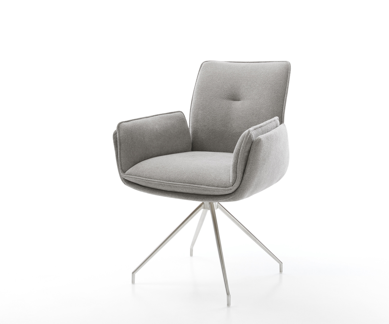 Jídelní židle Nela-Flex látka Měkký šedá křížová podnož zúžená nerezová ocel