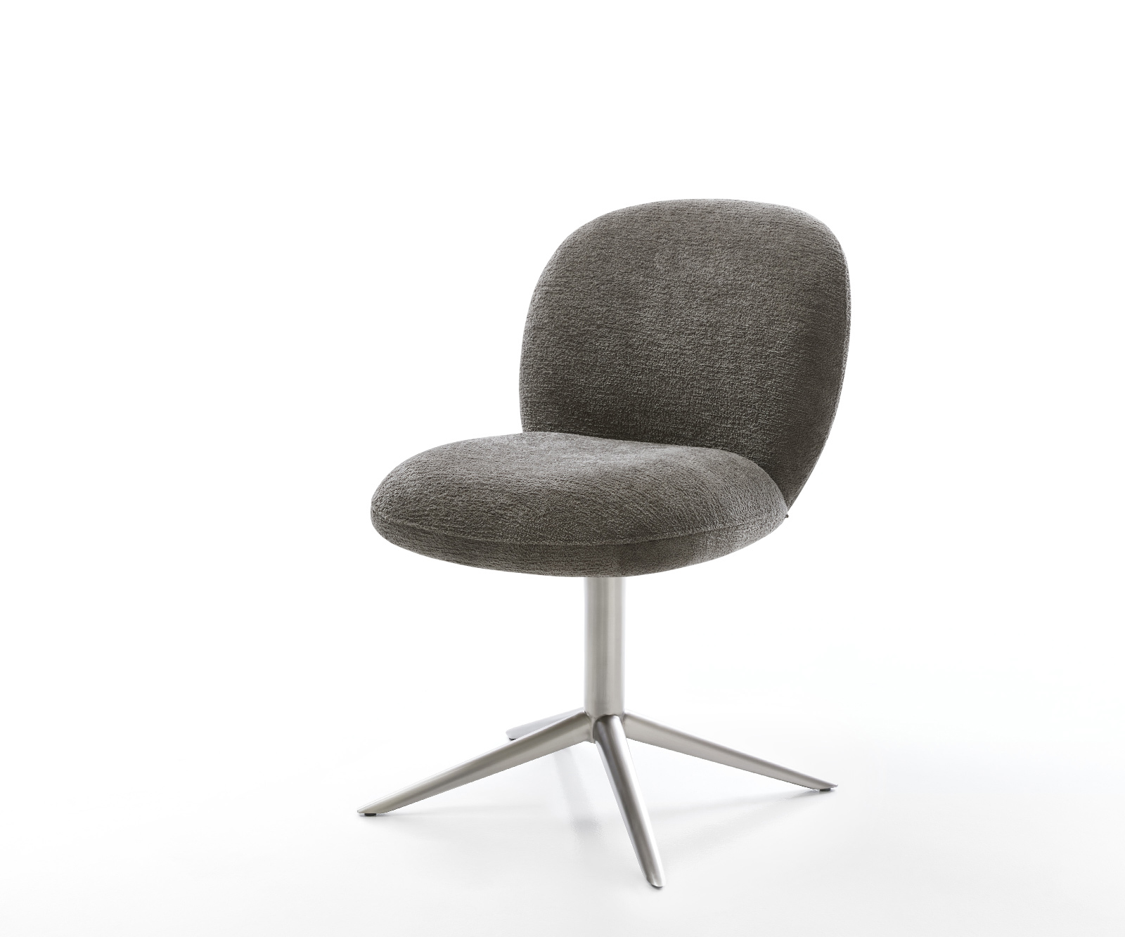 Jídelní židle Nube-Flex bouclé měkký tmavě béžová křížová podnož nerezová ocel 360° otočný houpací funkce taštičkové pružiny