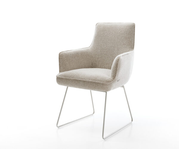 Jídelní židle Heira-Flex s područkami látka Měkký béžová tenká podnož nerezová ocel taštičkové pružiny