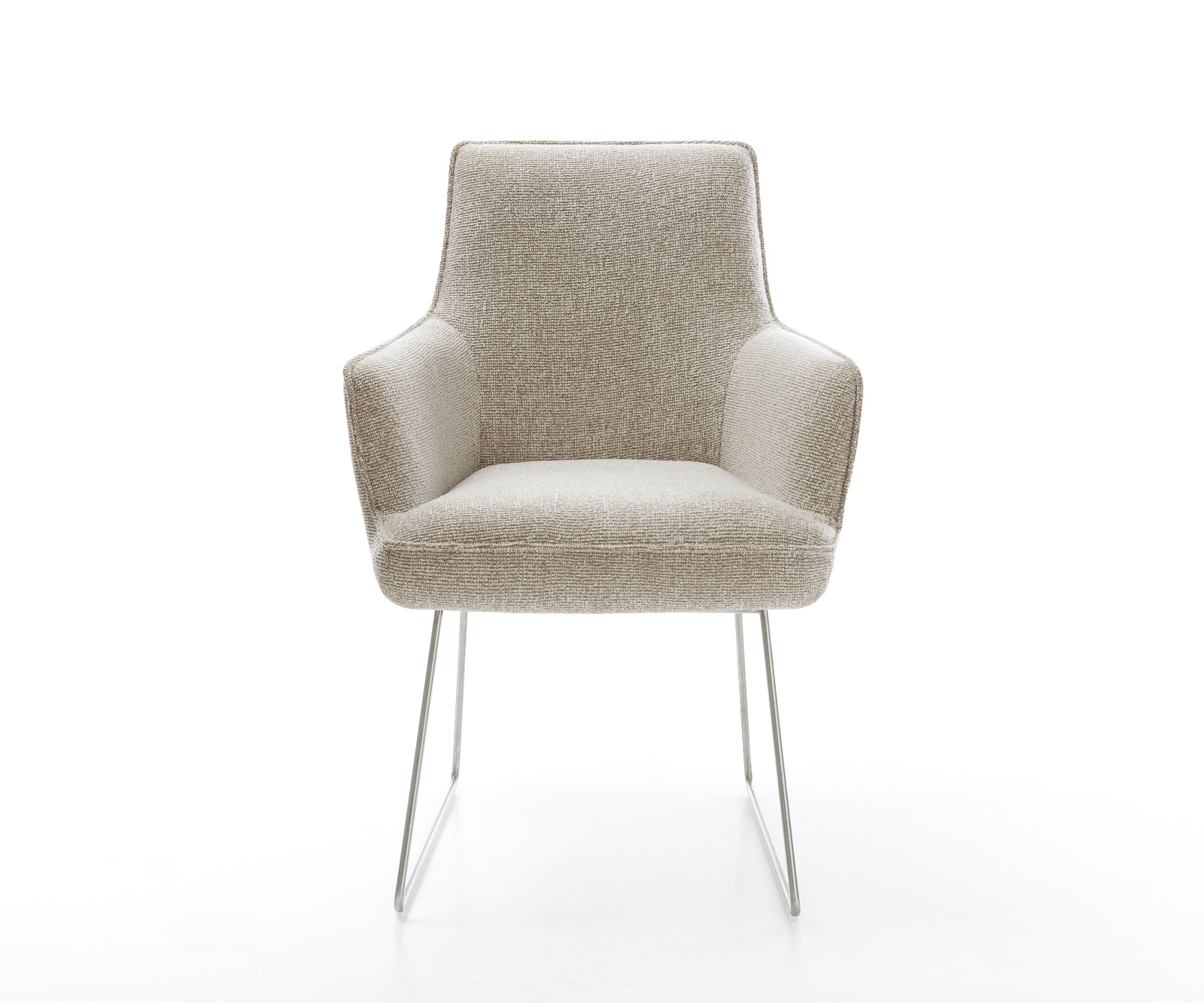 Jídelní židle Heira-Flex s područkami látka Měkký béžová tenká podnož nerezová ocel taštičkové pružiny - Obrázek 2