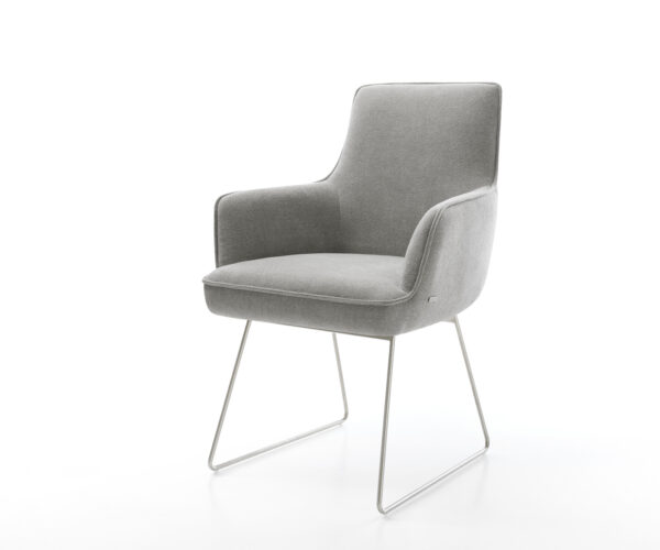 Jídelní židle Heira-Flex s područkami strukturovaná látka Měkký šedá tenká podnož nerezová ocel taštičkové pružiny