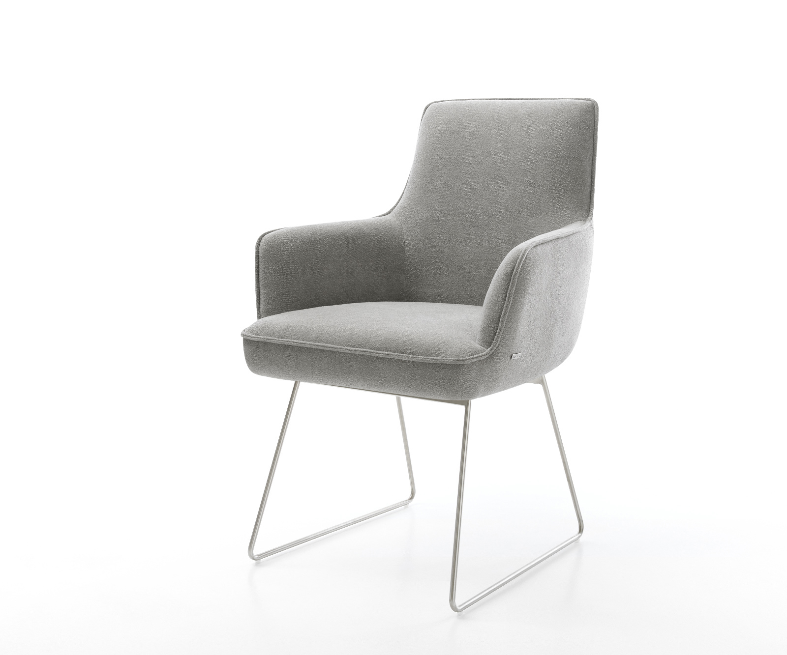 Jídelní židle Heira-Flex s područkami strukturovaná látka Měkký šedá tenká podnož nerezová ocel taštičkové pružiny