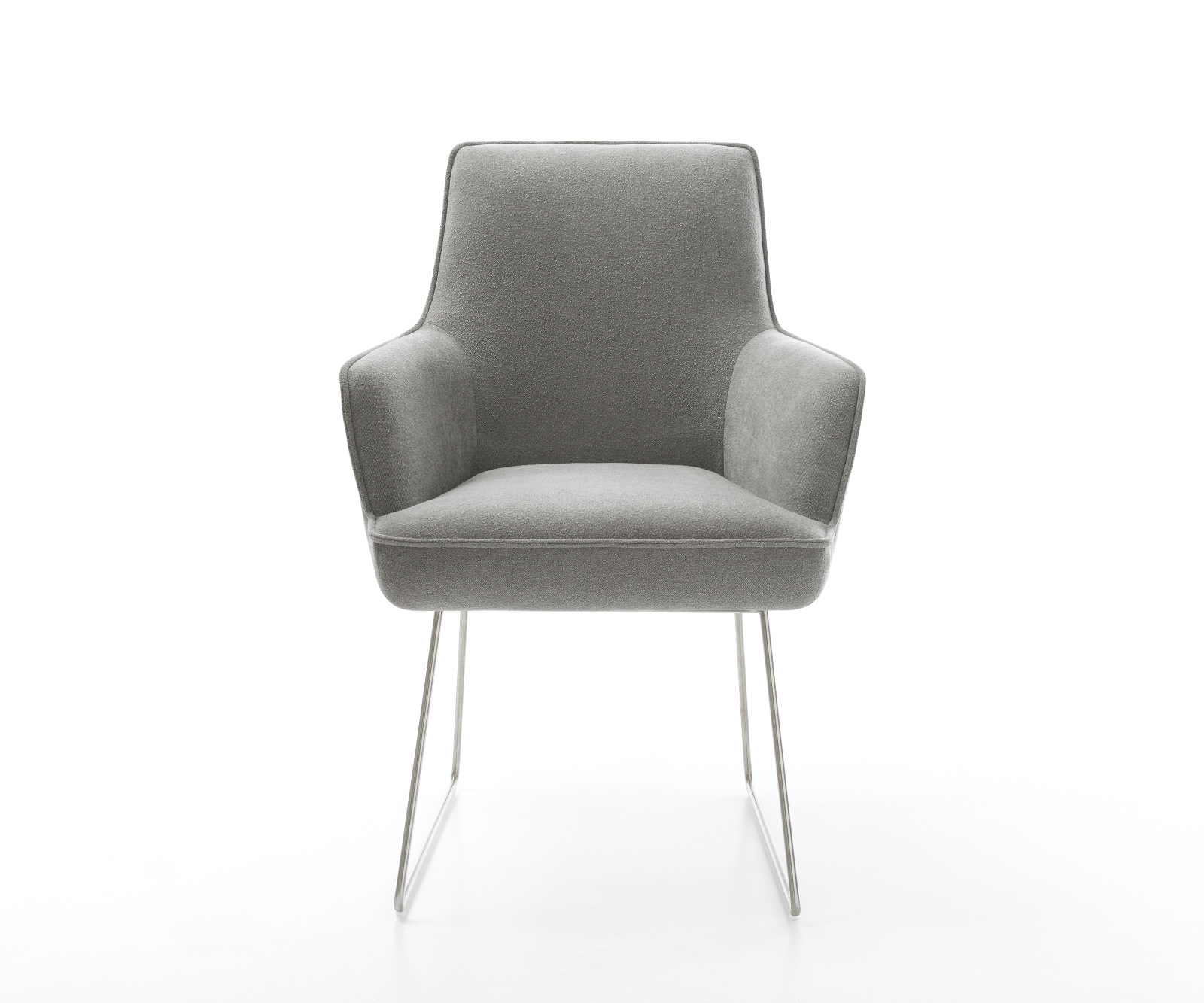 Jídelní židle Heira-Flex s područkami strukturovaná látka Měkký šedá tenká podnož nerezová ocel taštičkové pružiny - Obrázek 2