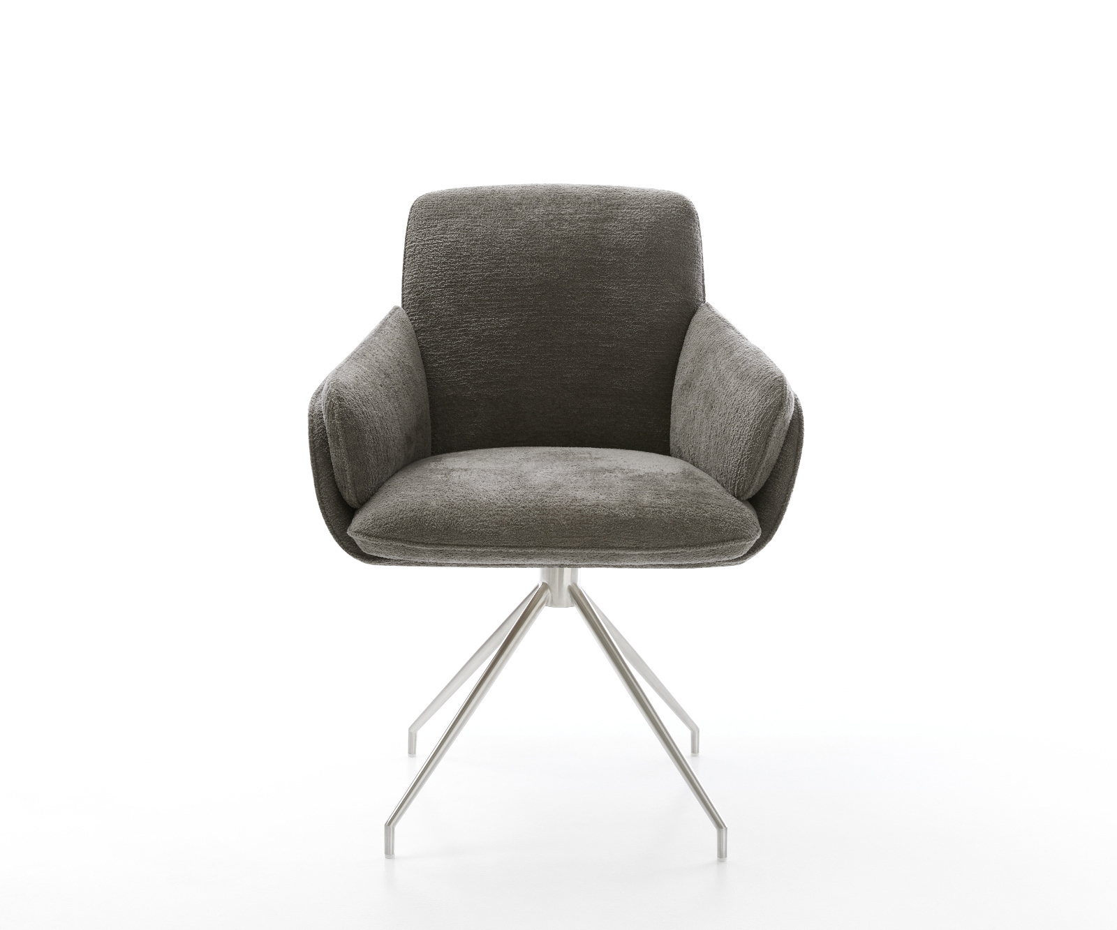 Jídelní židle Luan-Flex s područkami bouclé měkký tmavě béžová křížová podnož zúžená nerezová ocel - Obrázek 2