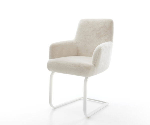 Jídelní židle Heira-Flex s područkami plyšový manšestr krémovo-bílá konzolová podnož plochá bílá taštičkové pružiny