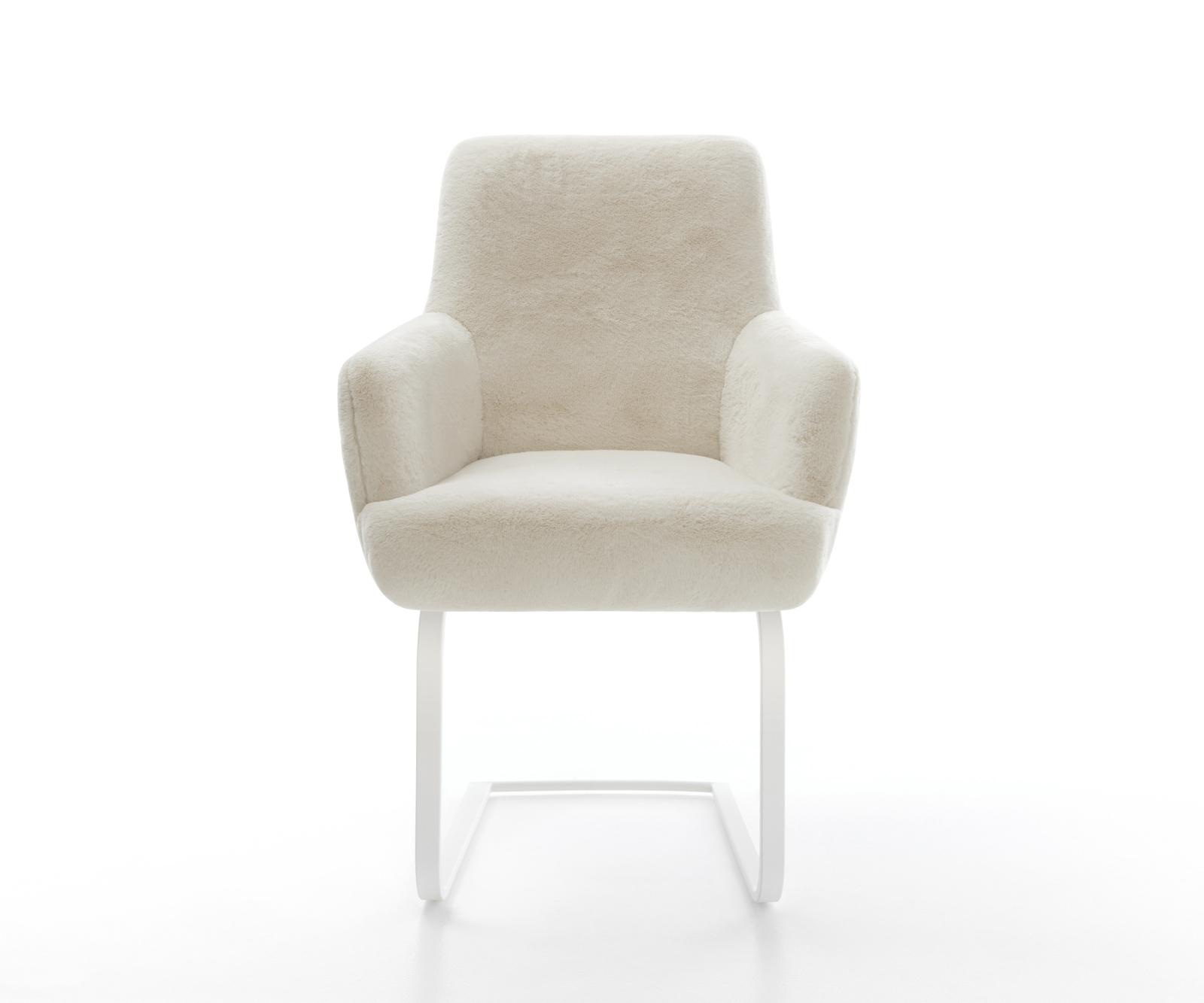 Jídelní židle Heira-Flex s područkami plyšový manšestr krémovo-bílá konzolová podnož plochá bílá taštičkové pružiny - Obrázek 2