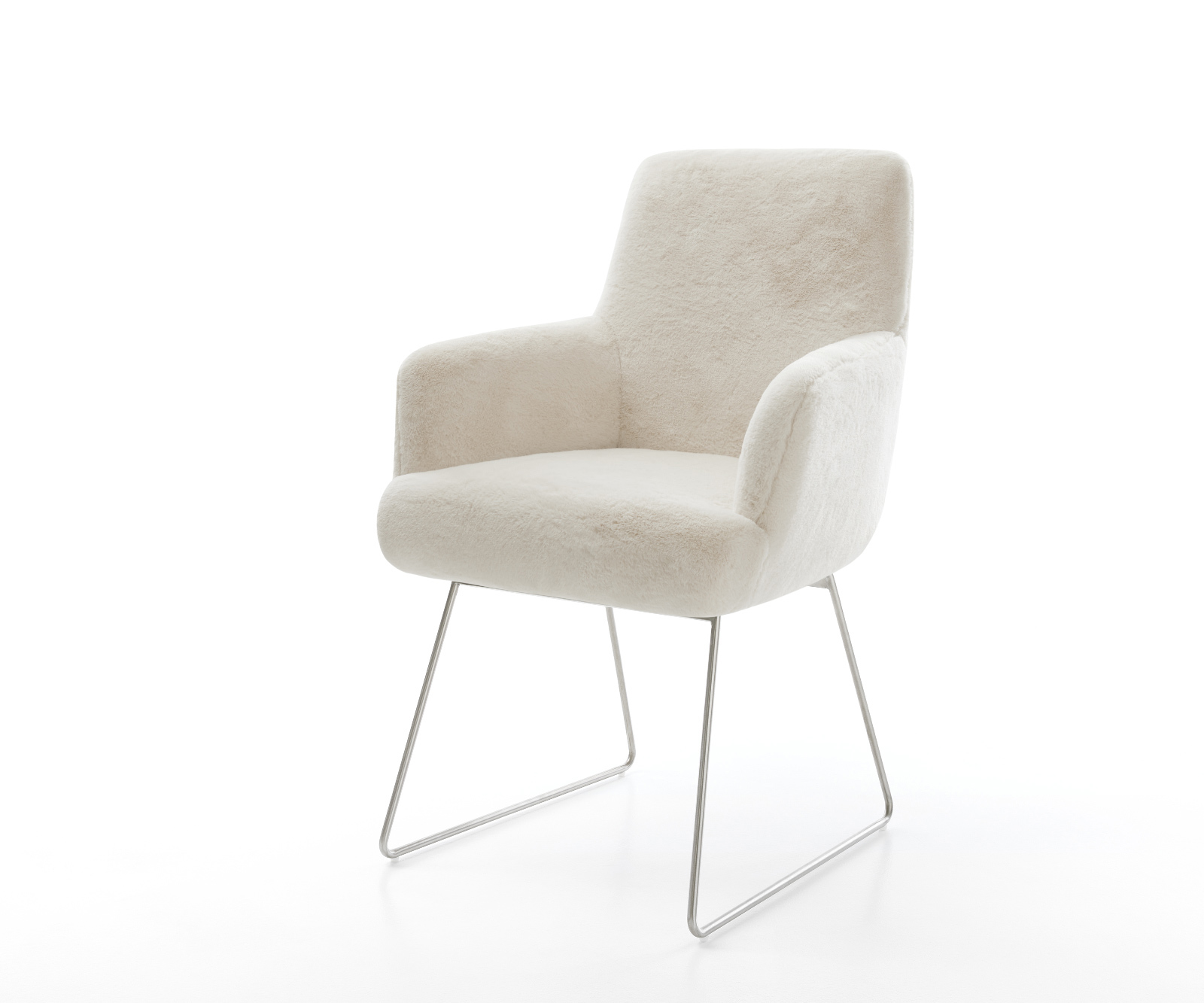 Jídelní židle Heira-Flex s područkami plyšový manšestr krémovo-bílá tenká podnož nerezová ocel taštičkové pružiny