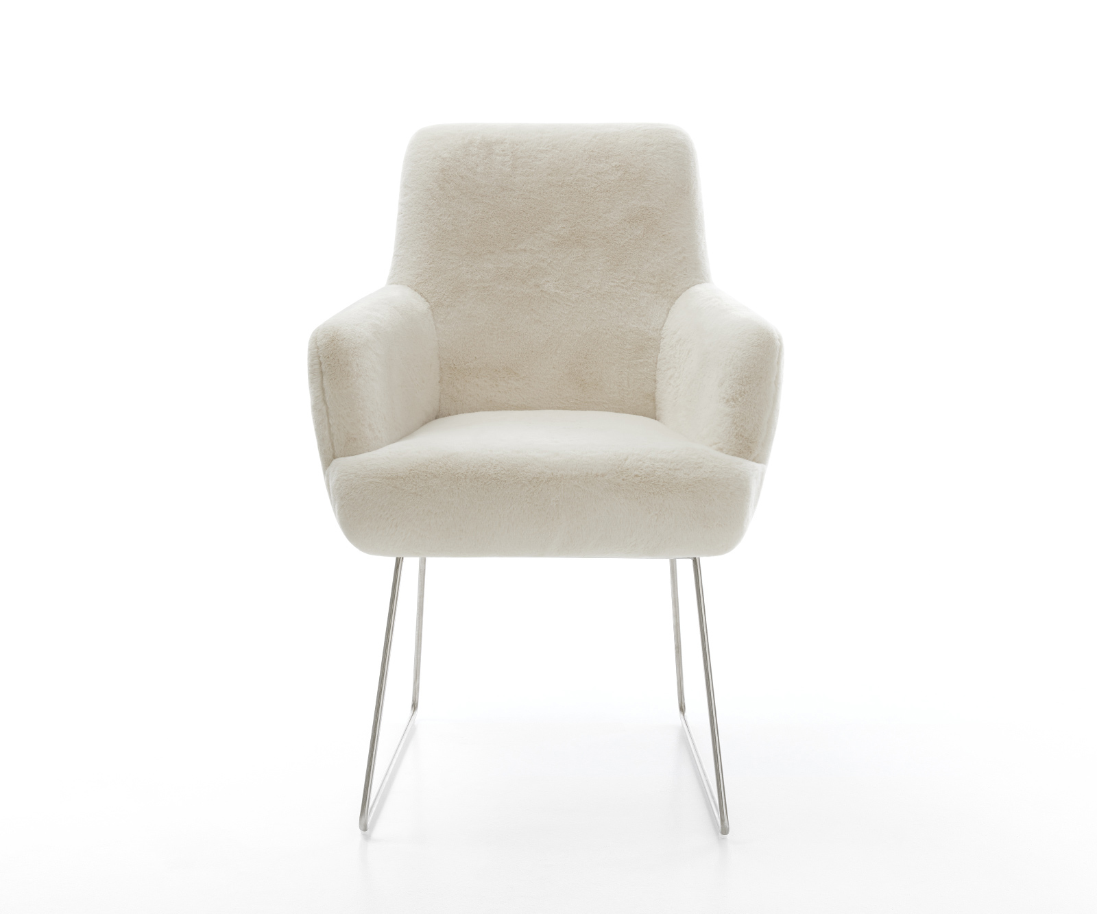 Jídelní židle Heira-Flex s područkami plyšový manšestr krémovo-bílá tenká podnož nerezová ocel taštičkové pružiny - Obrázek 2