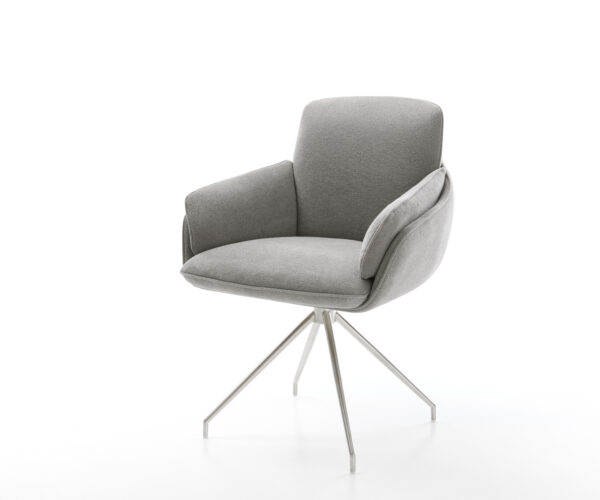 Jídelní židle Luan-Flex s područkami strukturovaná látka Měkký šedá křížová podnož zúžená nerezová ocel