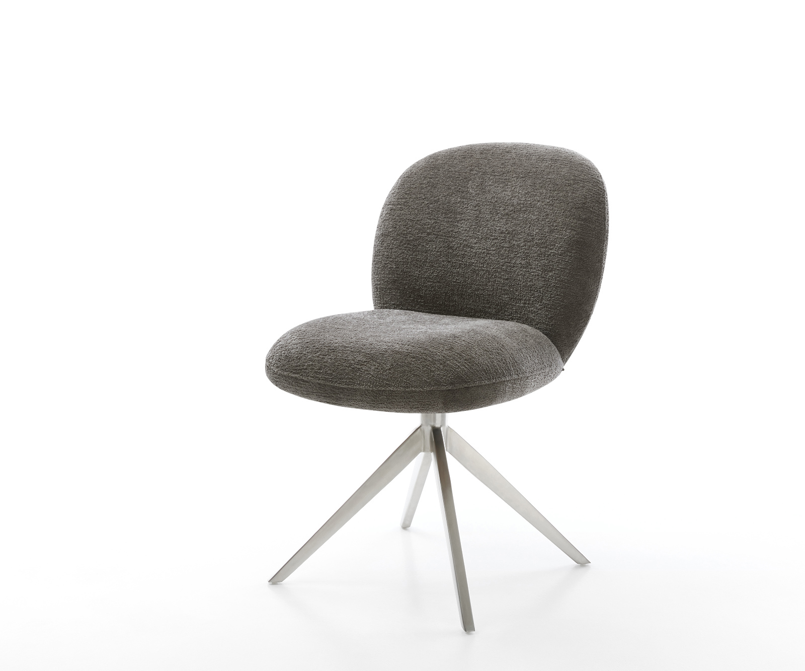 Jídelní židle Nube-Flex bouclé měkký tmavě béžová křížová podnož široká nerezová ocel 360° otočný houpací funkce taštičkové pružiny