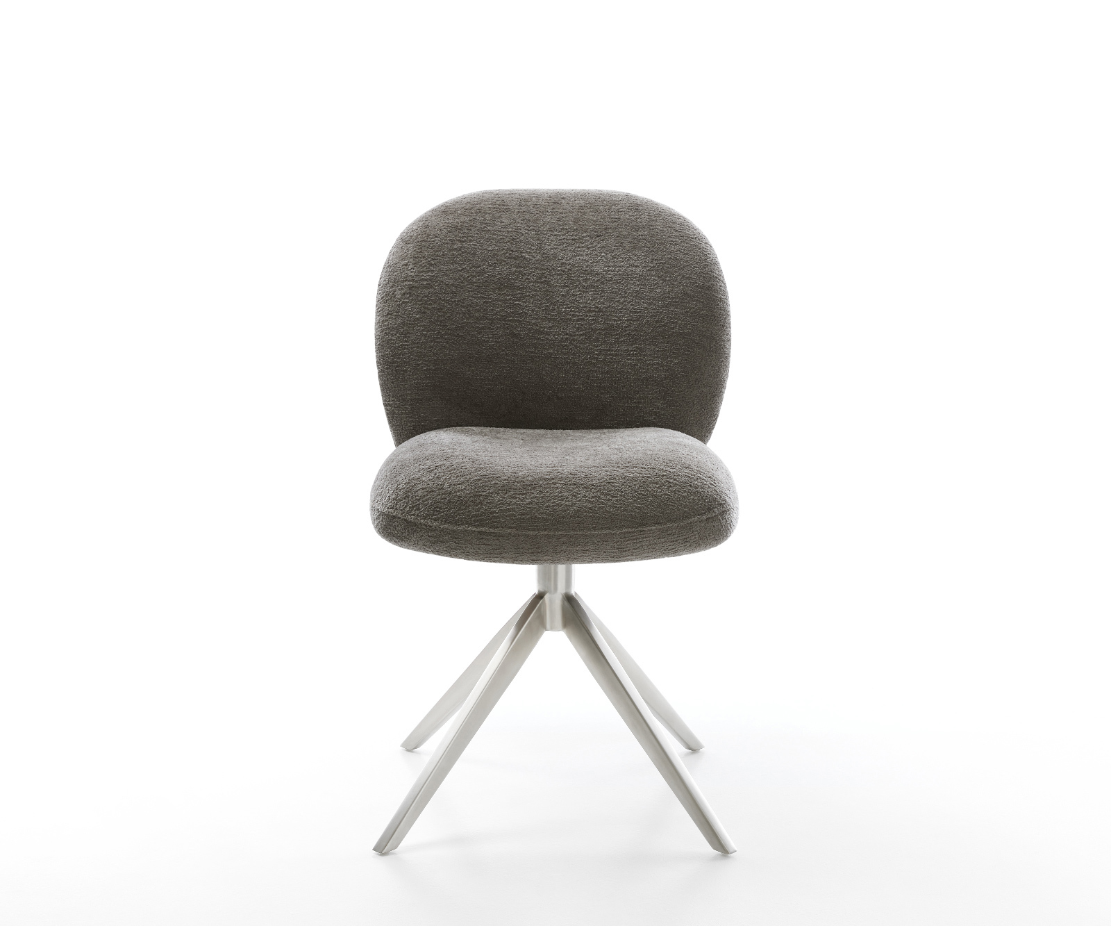 Jídelní židle Nube-Flex bouclé měkký tmavě béžová křížová podnož široká nerezová ocel 360° otočný houpací funkce taštičkové pružiny - Obrázek 2