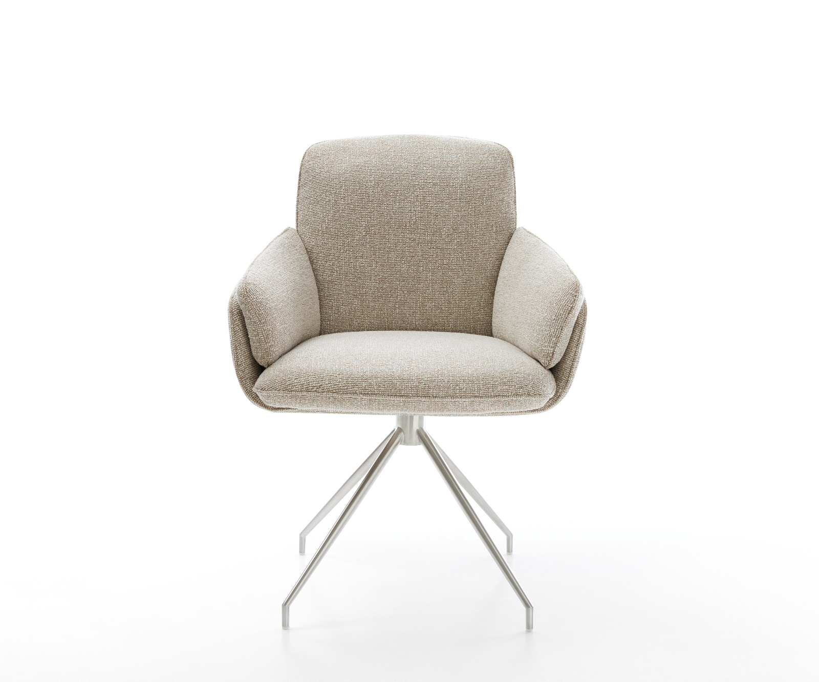 Jídelní židle Luan-Flex s područkami látka Měkký béžová křížová podnož zúžená nerezová ocel - Obrázek 2