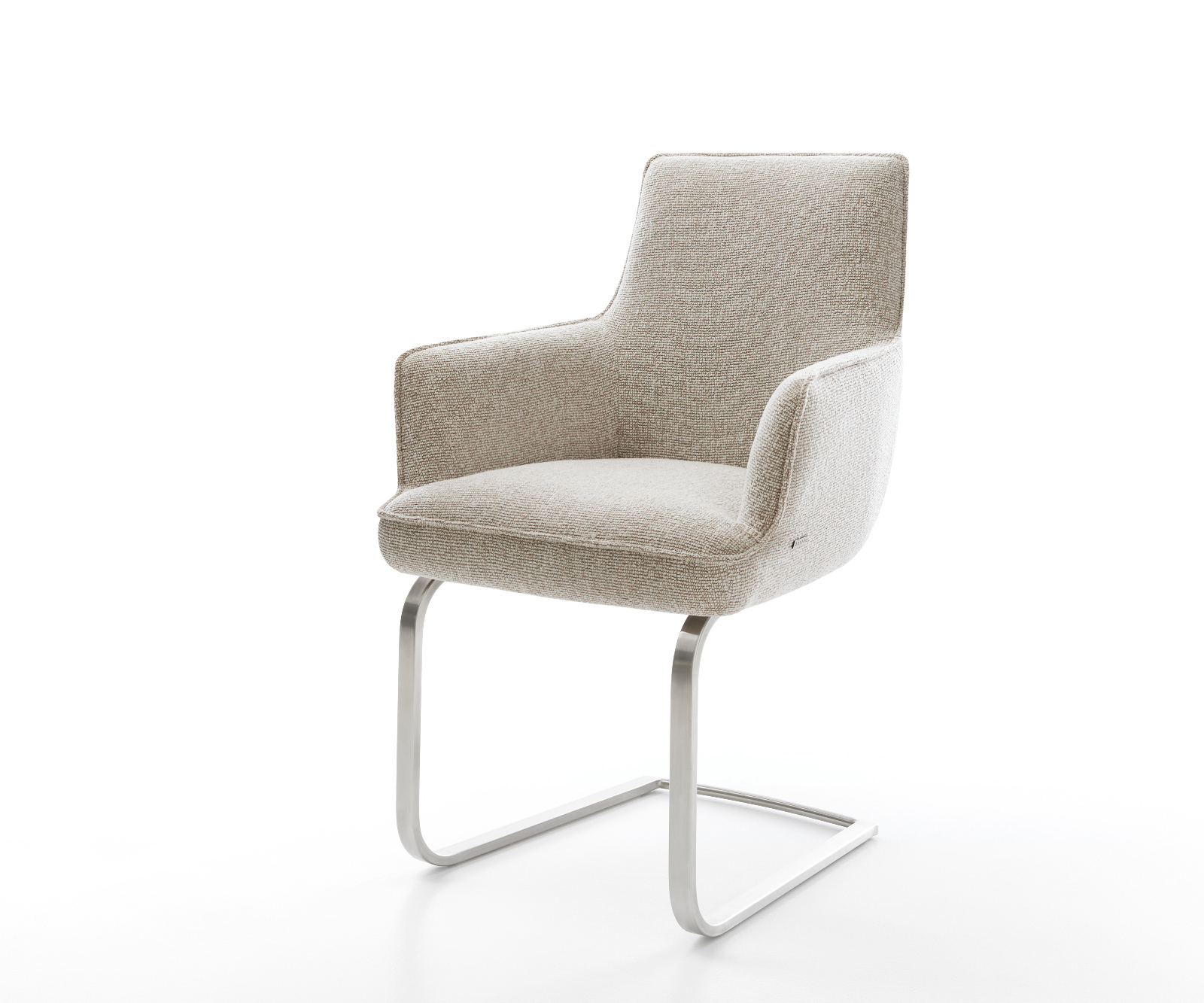 Jídelní židle Heira-Flex s područkami látka Měkký béžová jídelní židle plochá nerezová ocel taštičkové pružiny