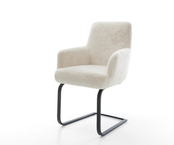 Jídelní židle Heira-Flex s područkami plyšový krémovo-bílý jídelní židle plochý černá taštičkové pružiny