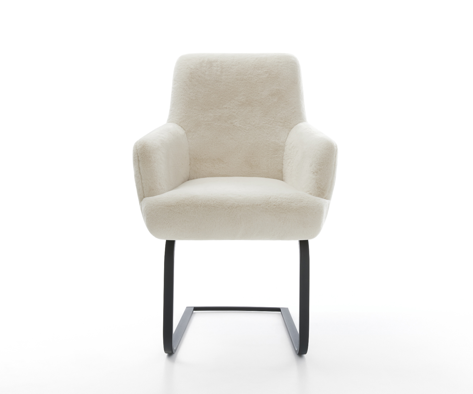 Jídelní židle Heira-Flex s područkami plyšový krémovo-bílý jídelní židle plochý černá taštičkové pružiny - Obrázek 2