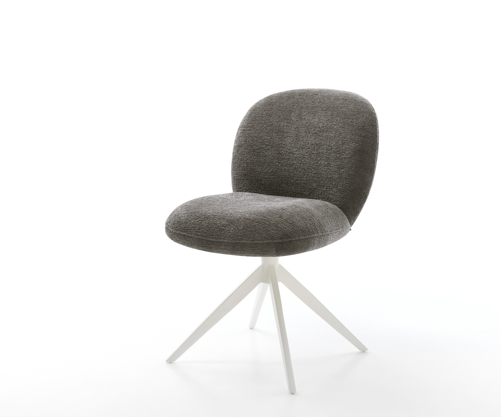 Jídelní židle Nube-Flex bouclé měkký tmavě béžová křížová podnož široká bílá 360° otočný houpací funkce taštičkové pružiny