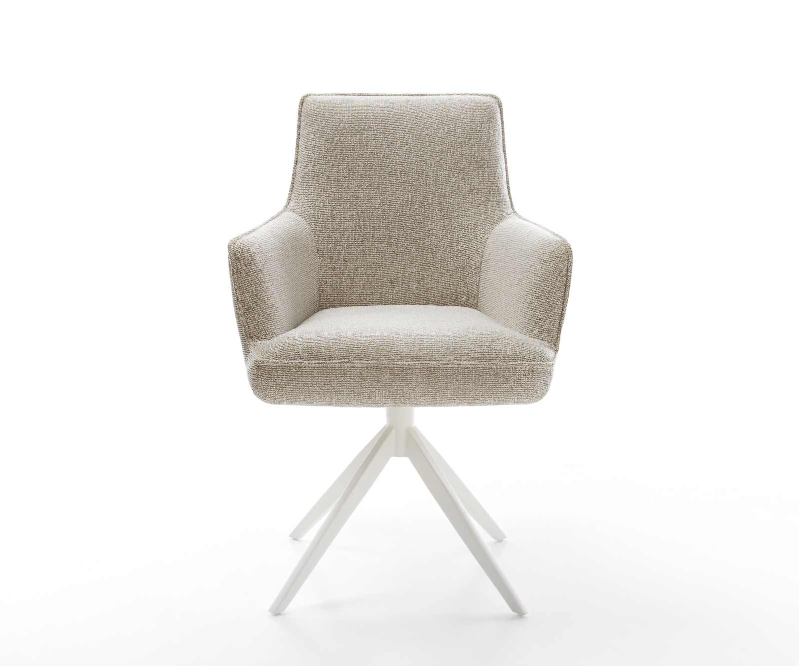 Jídelní židle Heira-Flex s područkami látka Měkký béžová křížová podnož široká bílá 360° otočný houpací funkce taštičkové pružiny - Obrázek 2