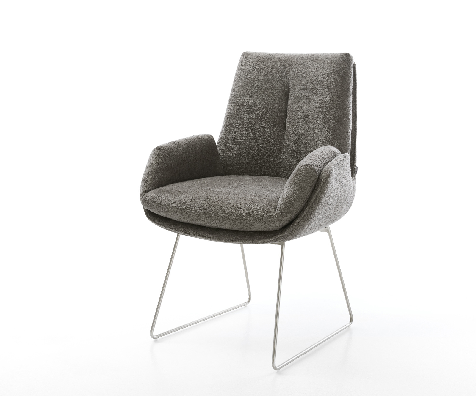 Jídelní židle Clea-Flex bouclé měkký tmavě béžová tenká podnož nerezová ocel