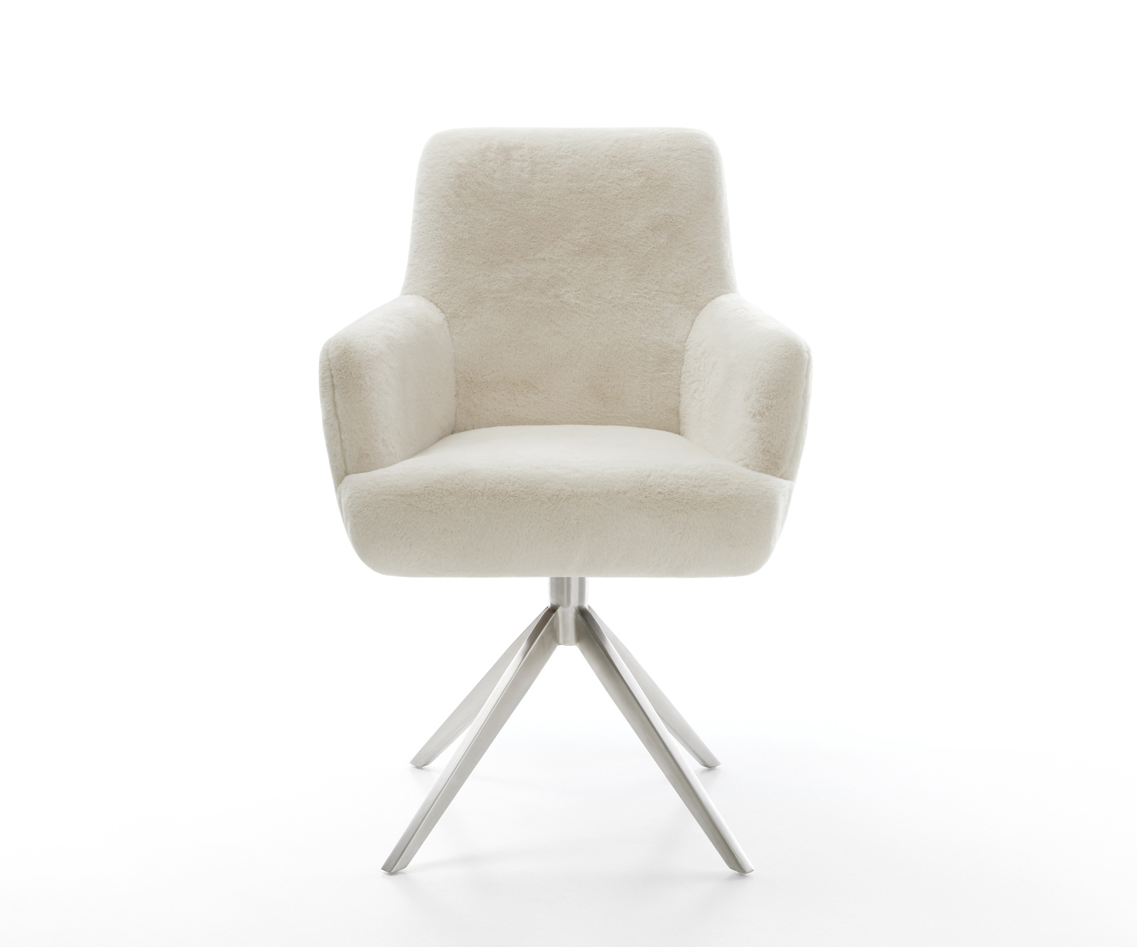 Jídelní židle Heira-Flex s područkami plyšový manšestr krémová bílá široká nerezová ocel křížová podnož otočný 360° houpací funkce taštičkové pružiny - Obrázek 2